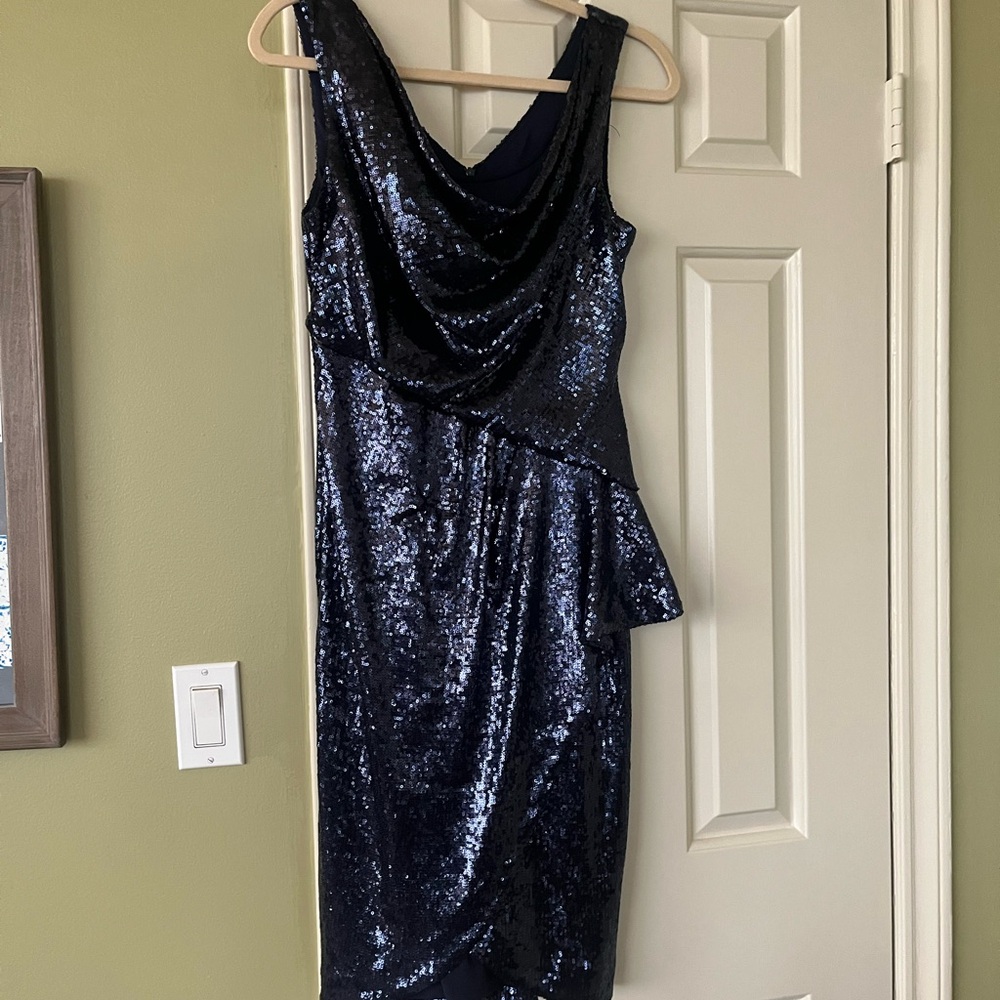 Alex Evenings Midnight Blue Asymmetrical Sequin Dress